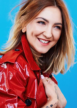 Julia Michaels in Red Trench Coat