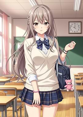 Anime Schoolgirl in Classroom