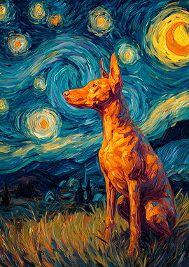 Dog in Starry Night Style