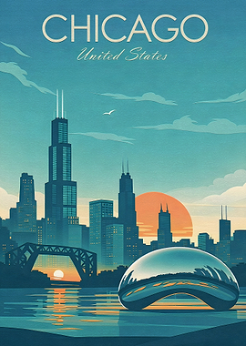 Chicago Skyline at Sunset