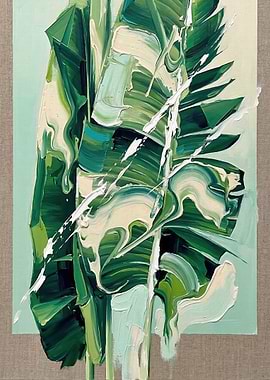Abstract Green Leaf Painting
