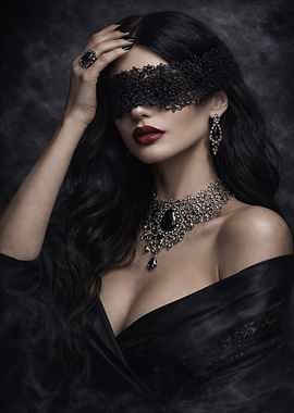Gothic Woman with Black Lace Mask