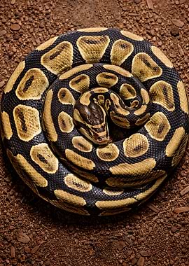 Ball Python Coiled on Ground