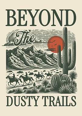 Desert Western Scene Poster Vintage Engraving Style Cowboy Landscape Wall Art Rustic Adventure Decor