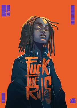 Rebellious Portrait with 'Fuck The Rules' Jacket