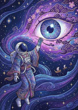 Astronaut in Kimono Reaching for Cosmic Eye