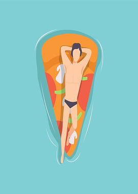 Man relaxing on pizza float