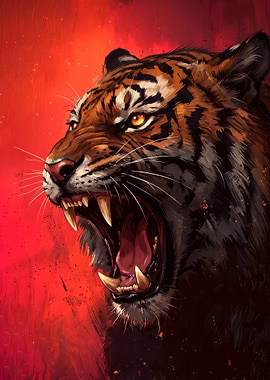 Fierce wild Tiger Roaring art