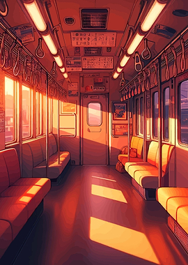 Train Interior at Sunset