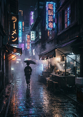 Cyberpunk Alleyway with Neon Signs