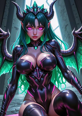 Anime Cyberpunk Succubus Girl with Wings