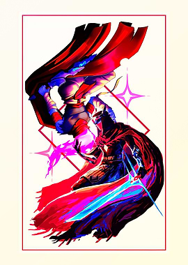 Two warriors with glowing swords