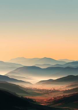 Misty Mountain Valley at Sunrise