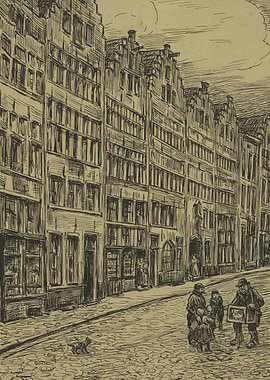 Street Scene with Buildings and People