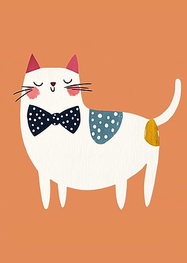 Cute Cat with Bowtie and Polka Dots
