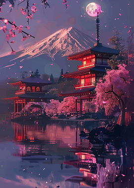 Japanese Pagodas and Mount Fuji