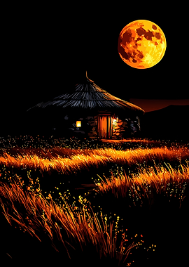 Fantasy Hut Under a Blood Moon
