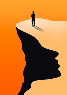 Man on cliff edge with face shadow