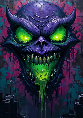 Grotesque Monster Face with Glowing Eyes