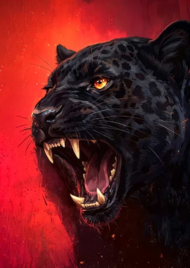 Fierce Black Panther Roaring art