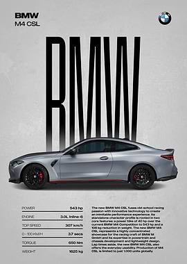 BMW M4 CSL Car Poster