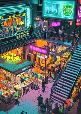 Cyberpunk Asian Night Market