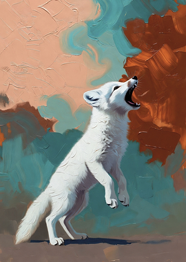 White Fox Howling in Abstract Background