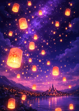 Floating Lanterns Over Castle Town