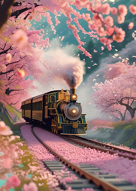 Train through Cherry Blossoms
