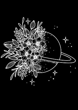 Floral Planet with Ring and Stars