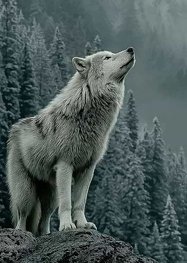 Wolf howling in a snowy forest