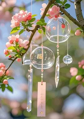 Glass wind chimes with cherry blossoms