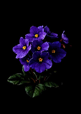 Purple African Violets on Black
