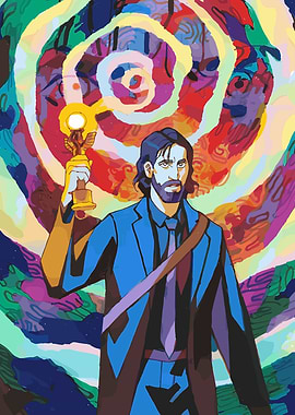 Man Holding Trophy in Abstract Background