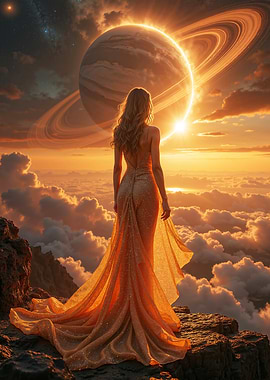 Woman in a Gown on a Rocky Outcrop