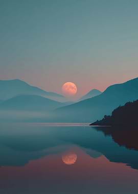 Moonlit Mountain Lake Reflection