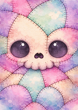 Cute Patchwork Skull with Big Eyes