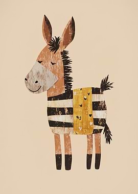 Cute Striped Donkey Illustration