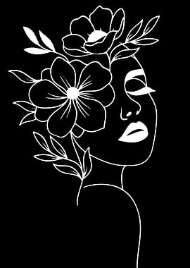 Woman with Flowers Line Art