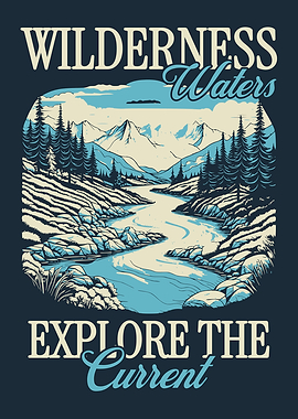 Mountain River Poster Vintage Engraving Style Wilderness Landscape Wall Art Nature Lover Decor