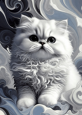 Fluffy White Persian Cat Portrait