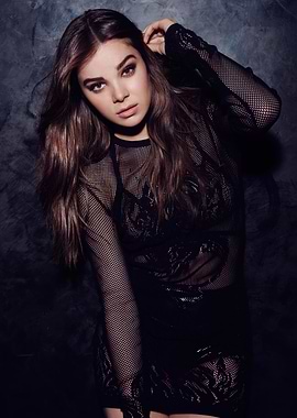 Hailee Steinfeld in Black Mesh Dress