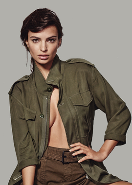 Emily Ratajkowski in Olive Green Jacket and Shorts