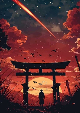 Samurai Under a Meteor Shower