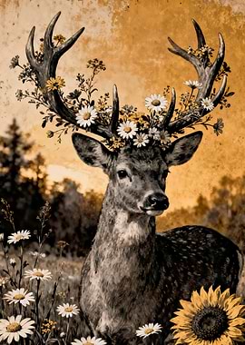 Deer with Flowers on Antlers