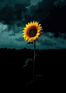 Lone Sunflower Against Stormy Sky