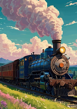 Vintage Train in a Scenic Landscape