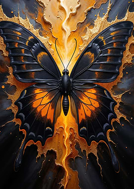Black and Orange Butterfly with Gold Splatter