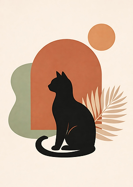 Boho Black Cat Wall Art Minimalist Cat Poster Home Decor Gift for Cat Lovers