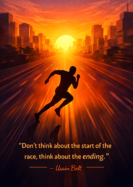 Usain Bolt running at sunset